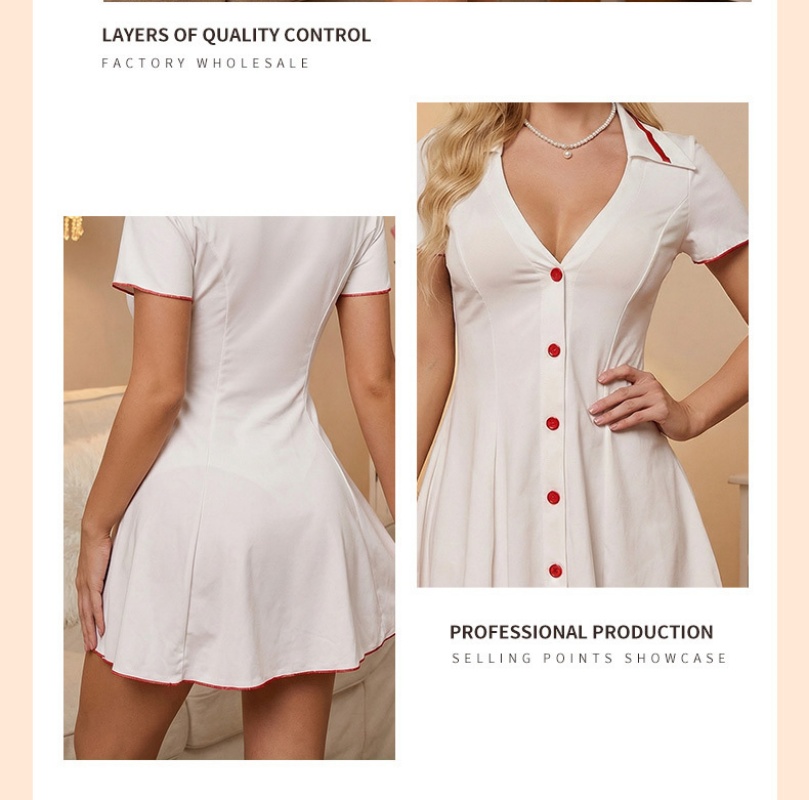 Sexy Nurse Cosplay Costume - Women Deep V-neck Slim Fit Uniform